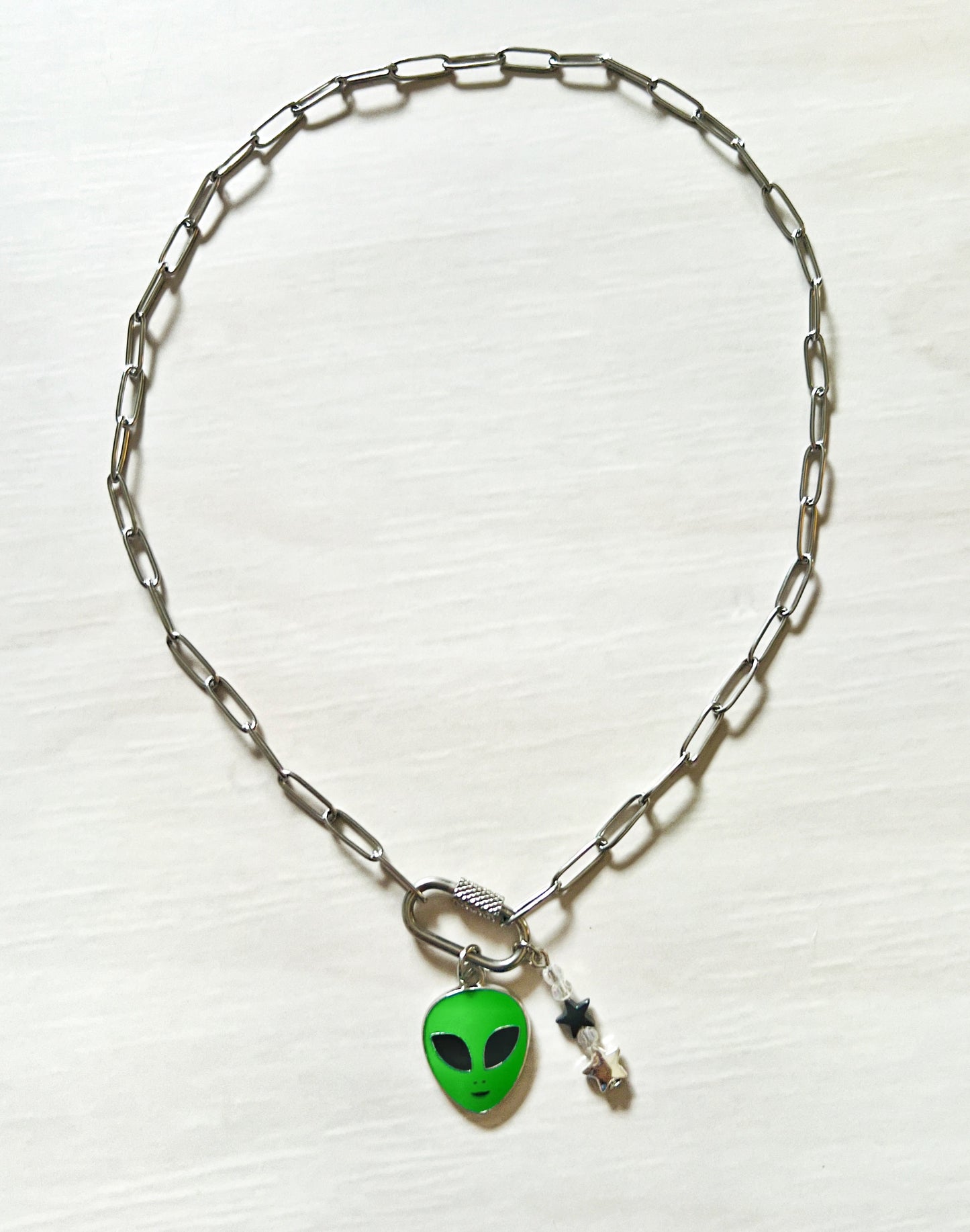 Stainless steel paperclip necklace-alien