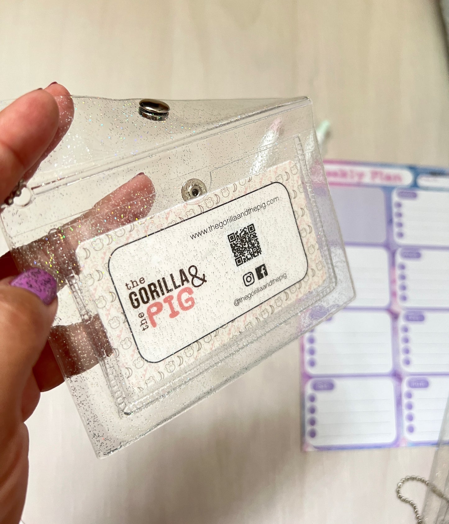 Transparent card holder-glitter