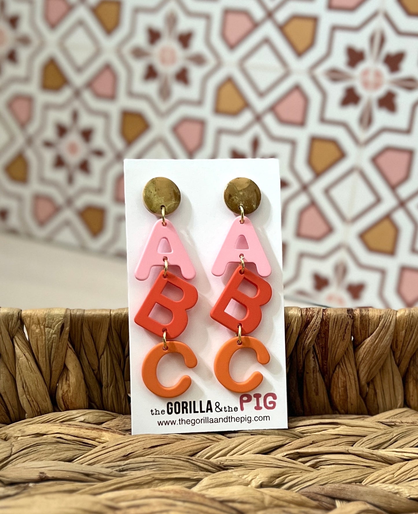 ABC dangle stud back earrings