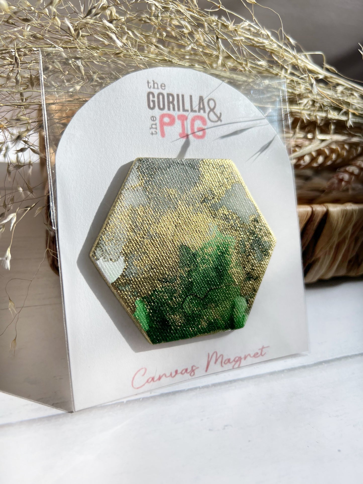 Hexagon Magnet 6- Green, gold and gray