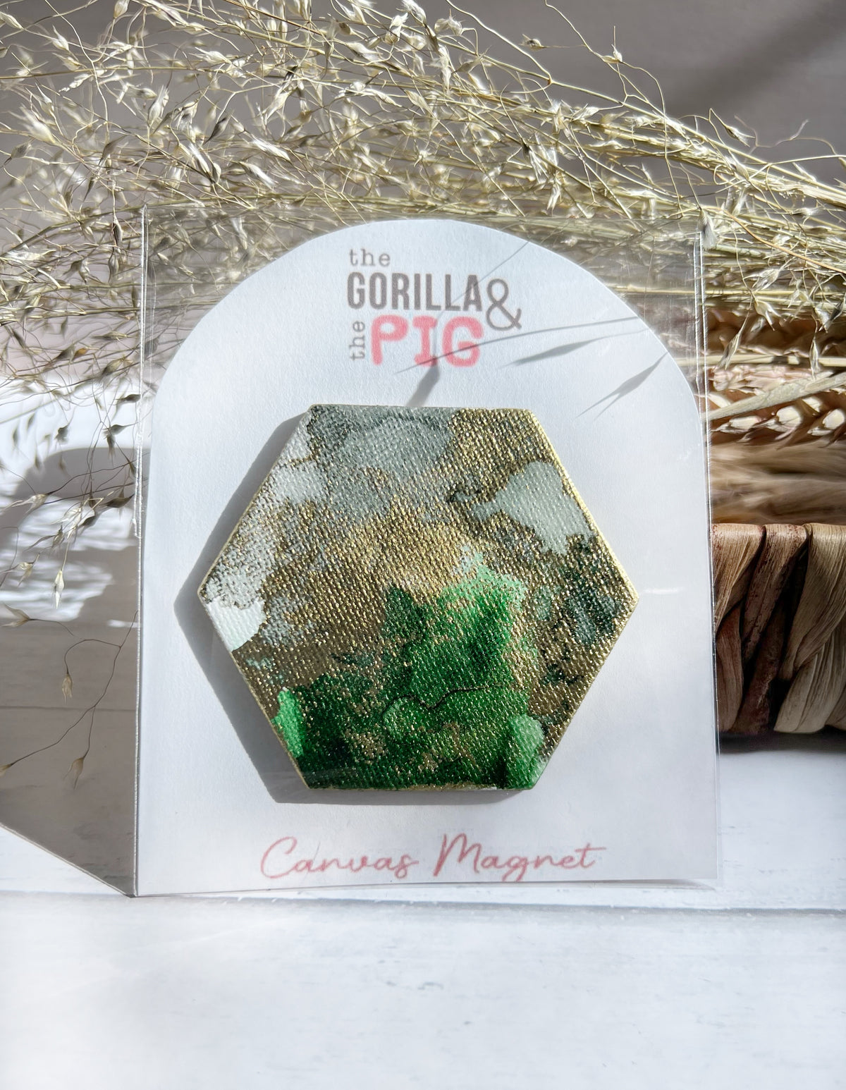 Hexagon Magnet 6- Green, gold and gray