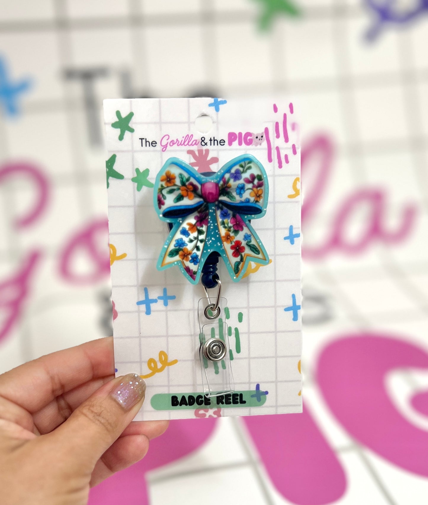 Blue Flower Bow Badge Reel