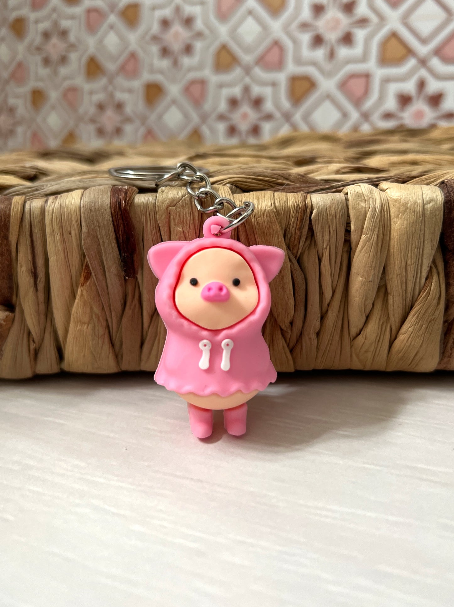 Piggy in a rain jacket keychain