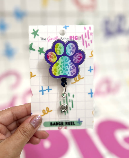 Colorful paw print badge reel