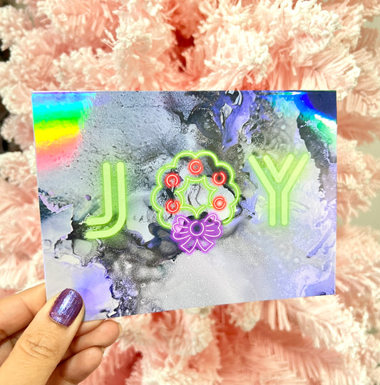 JOY holographic neon card