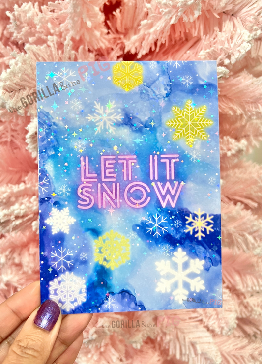 Let it Snow holographic neon card