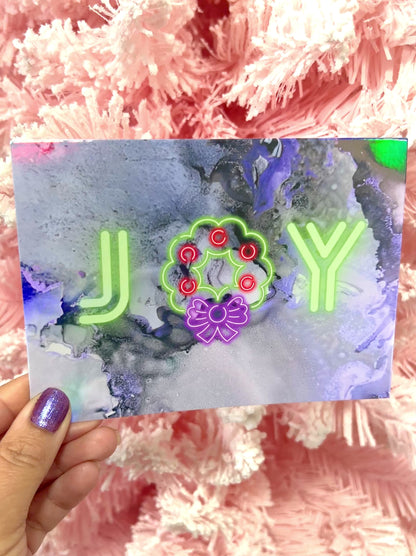 JOY holographic neon card