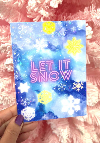 Let it Snow holographic neon card