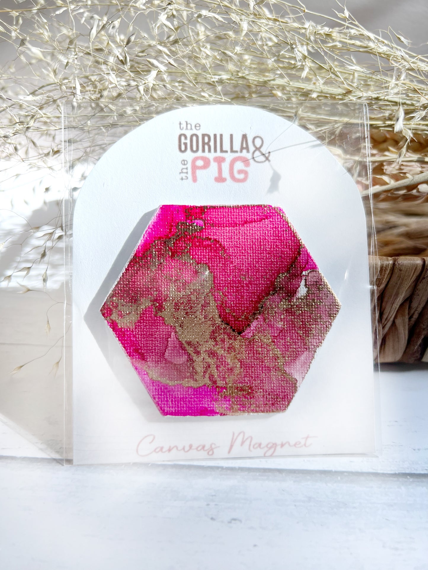 Hexagon Magnet 5- Pink, gold and red